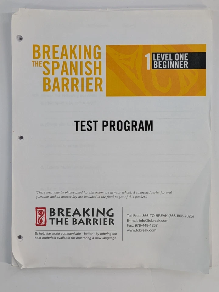 LOT 2📚Breaking the Spanish Barrier Level One Beginner Test Program & Answer Key - Image 3 of 4