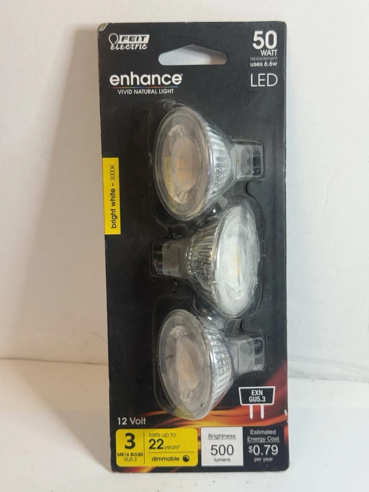 3-Pk Feit Electric LED Light Bulbs 50W 12V 500 Lumens EXN GU5.3 017801751093 - Image 4 of 4