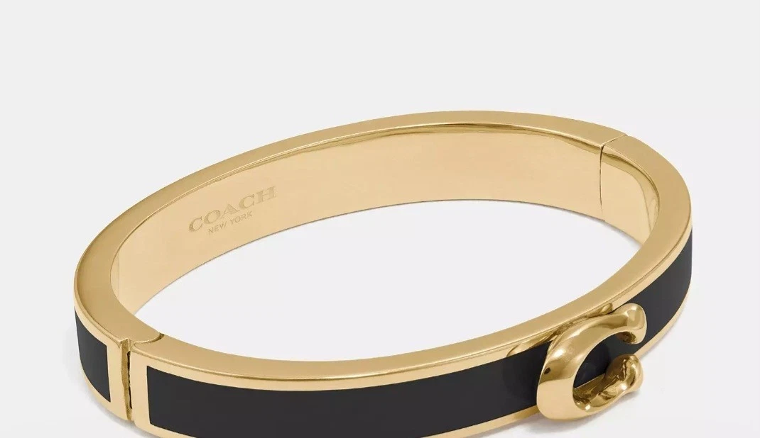 Bracciale Coach donna firmato con cerniera oro nero nuovo con etichette F67480 $98