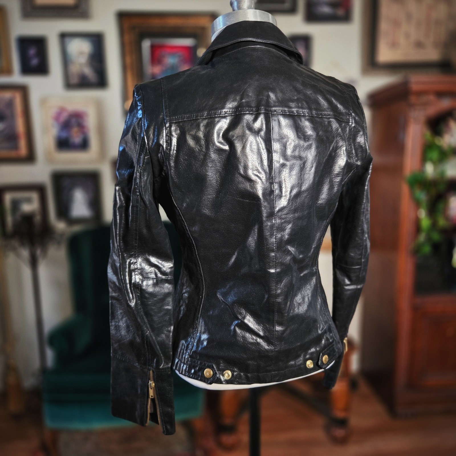 Calvin Klein Leather Jacket Y2K Sample Production Moto Black Fitted Rare GIII image 8
