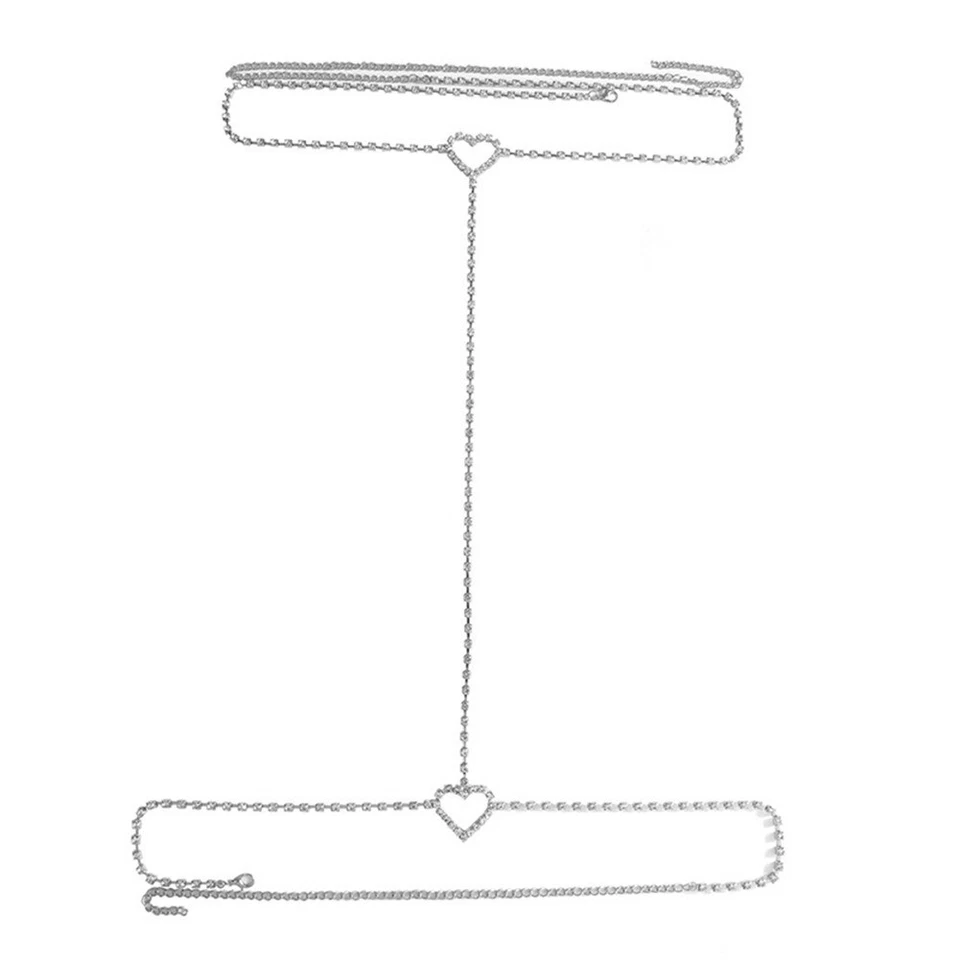 Catena corpo a forma di cuore con strass con vestibilità regolabile in oro e ar - Immagine 3 di 4