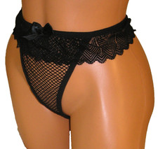 Panties Lingerie Mesh  Lace Trim Black Crotchless 3XL Adult Gift