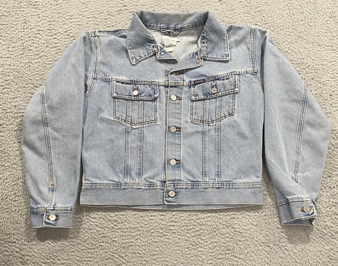 Calvin Klein Jacket Mens Large Blue Denim Jean Trucker USA Made 90s Vintage