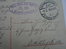 Parux France. Sent by a Serving German Soldier to his Sweetheart/Wife-Saxon Regt