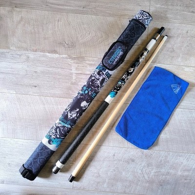 CUESOUL wunderschönes 58'' Poolqueue 19oz   2-teiliges Grafikset mit Etui & Handtuch weiß