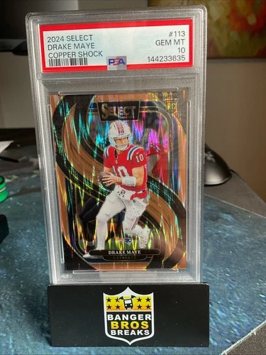 2024 Panini Select #113 Drake Maye RC - Copper Shock Prizm /299 - PSA 10 GEM MT