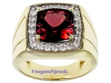 Natural Garnet & CZ Gemstones Gold Plated 925 Sterling silver Gift Ring #8