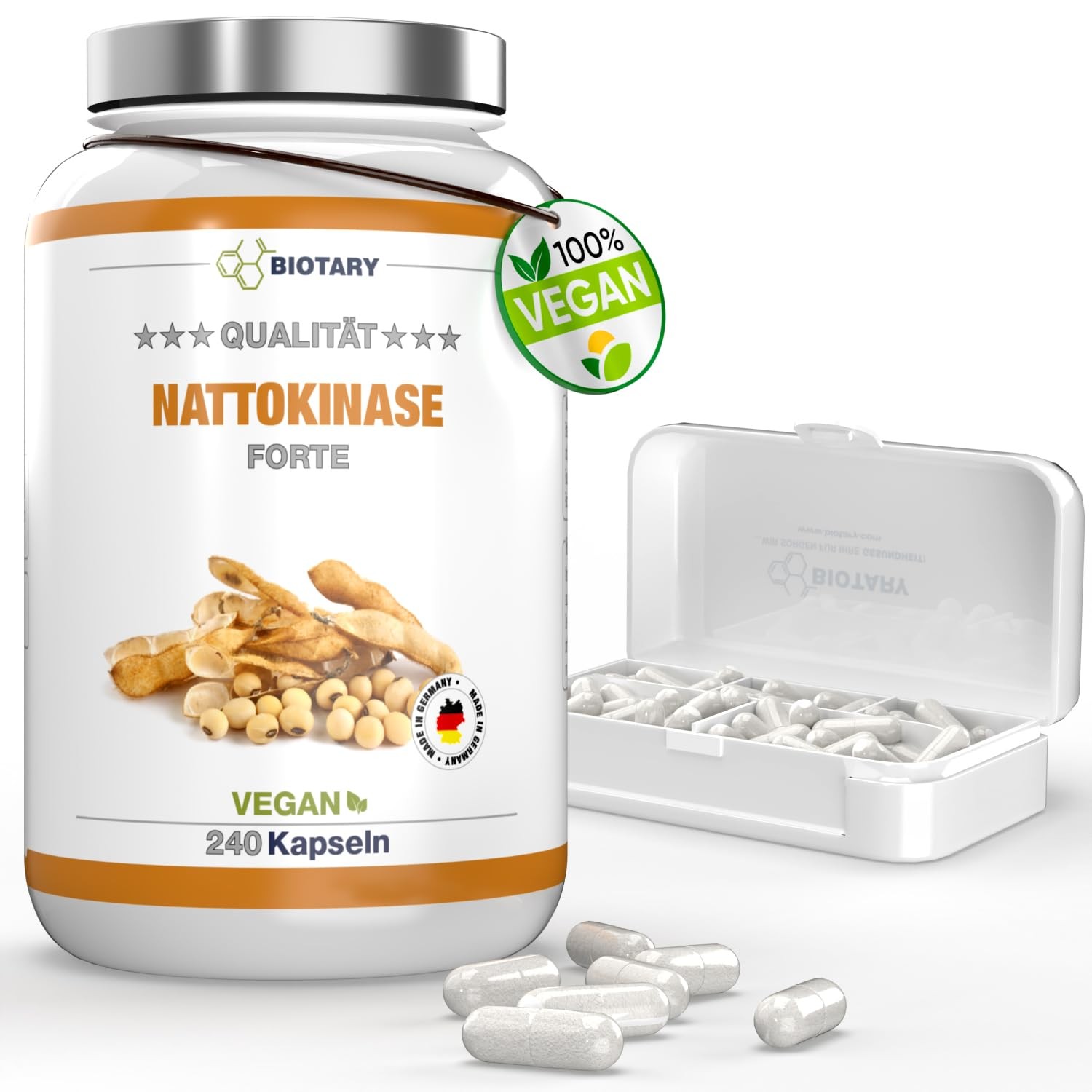 Nattokinase 240 capsule da 100 mg (200 FU/g) 8 mesi di scorta scatola pillole