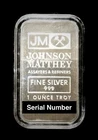 Vintage 1oz Silver 999 Johnston Matthey Bar Bullion ingot in original sleev RARE