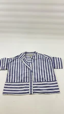 Banana Republic Shirt Womens Small Blue White Striped Boxy Short Sleeve Cotton