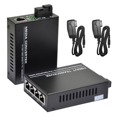 1000Mbps Ethernet Fiber Optic Media Converter Single Mode 4 RJ45 1 SC Port