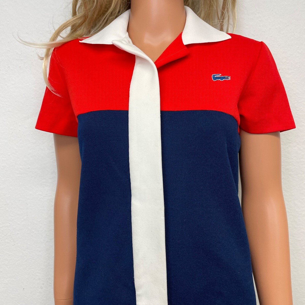 Vintage 70's Chemise Lacoste Blue Red Dress Polyester Knit