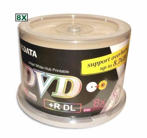 50 Ridata 8X leere DVD+R DL Dual Double Layer 8,5 GB weiße Tintenstrahl bedruckbare Disc - Bild 1 von 3