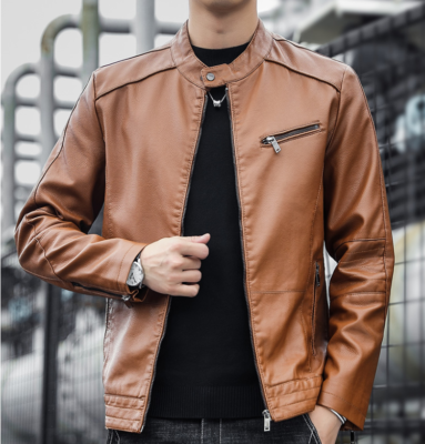 Men's Faux Leather Coat Long Sleeve Jackets Slim Fit Casual Motor
