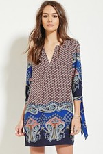 Forever 21 Navy Red Contemporary Paisley Mini Dress XS