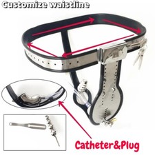 Adjustable Male Chastity Belt Cage Waist belt Removable Beads Plug Pee tube BDSM