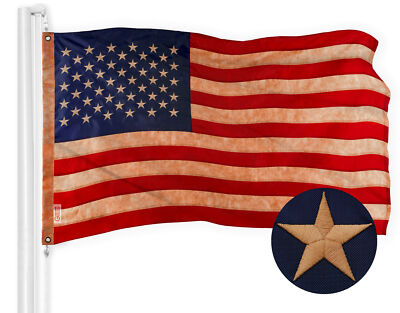 American US USA Tea Stained Flag 2.5x4FT Embroidered Polyester