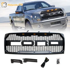 Raptor Style Front Bumper Grille ABS Hood Grill for 2009-2014 F150 w/ LEDs Black