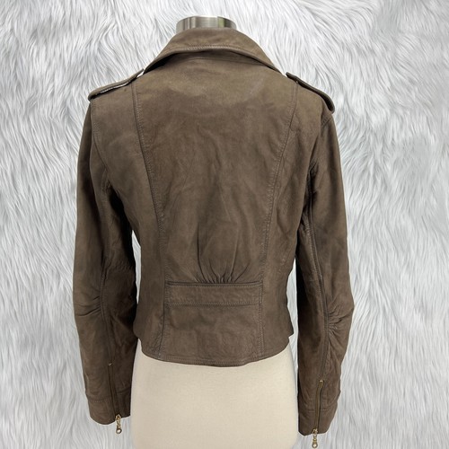 Members Only X Rebecca Eve Womens Leather Jacket M Brown Crop Moto Motorcycle - Picture 5 of 24