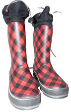 Western Chief Snow/Rain Rubber/Felt Liner Boots for Youth Red/Black Plaid Size 5