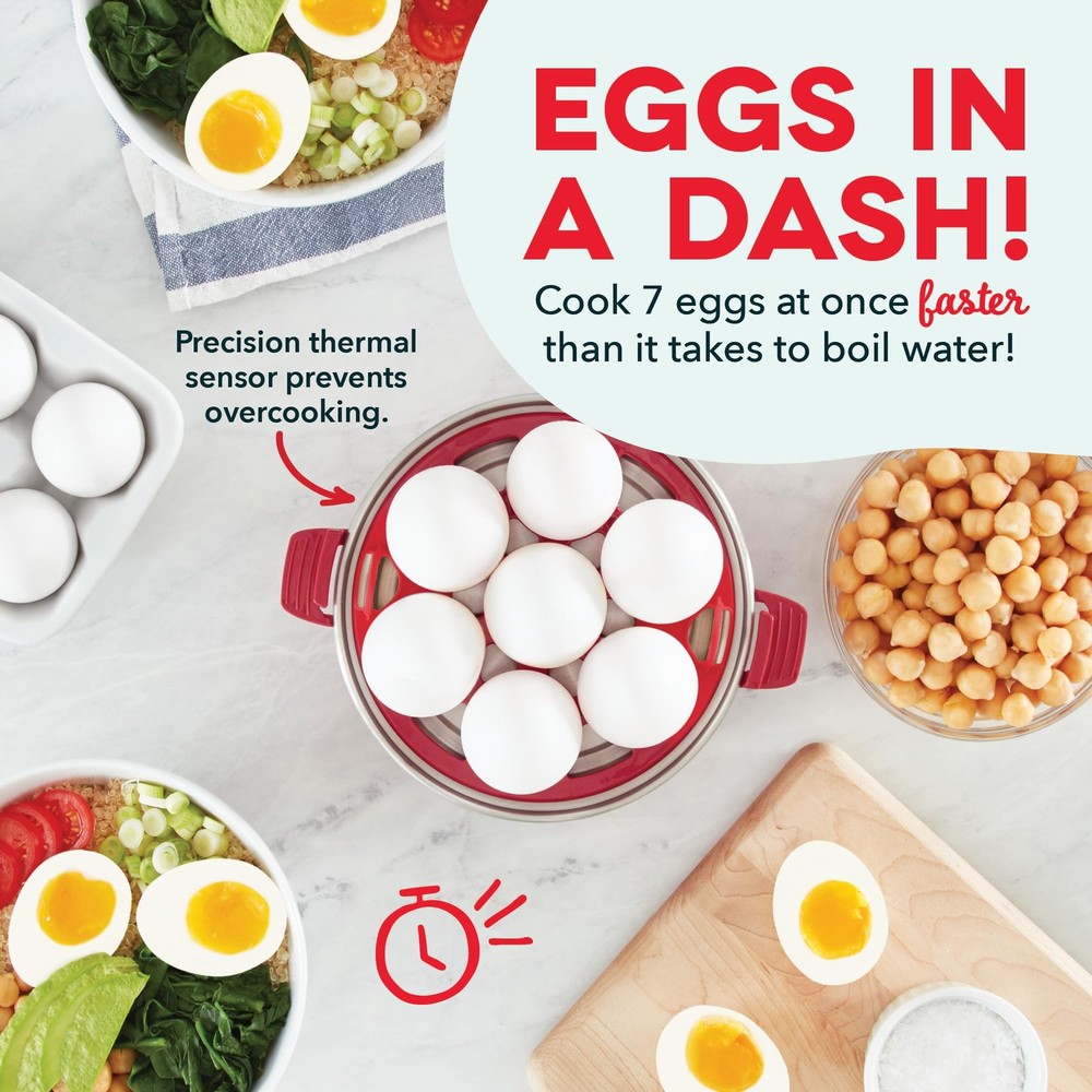 7-Cup Electric Egg Cooker for Hard Boiled Eggs with Auto Shut Off in Red