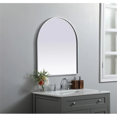 Elegant Decor Ayra 27x30" Arch Modern MDF Wood/Iron Mirror in Silver - Picture 9 of 9