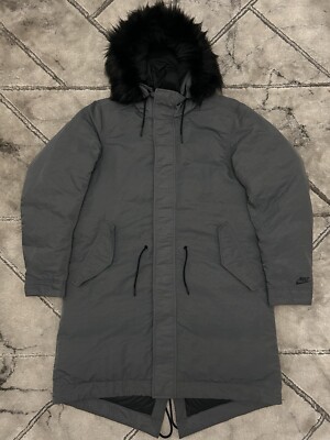 Nike Sportswear Tech Down Fill Fur Hood Parka Coat Jacket MEDIUM Mens  Blue UK