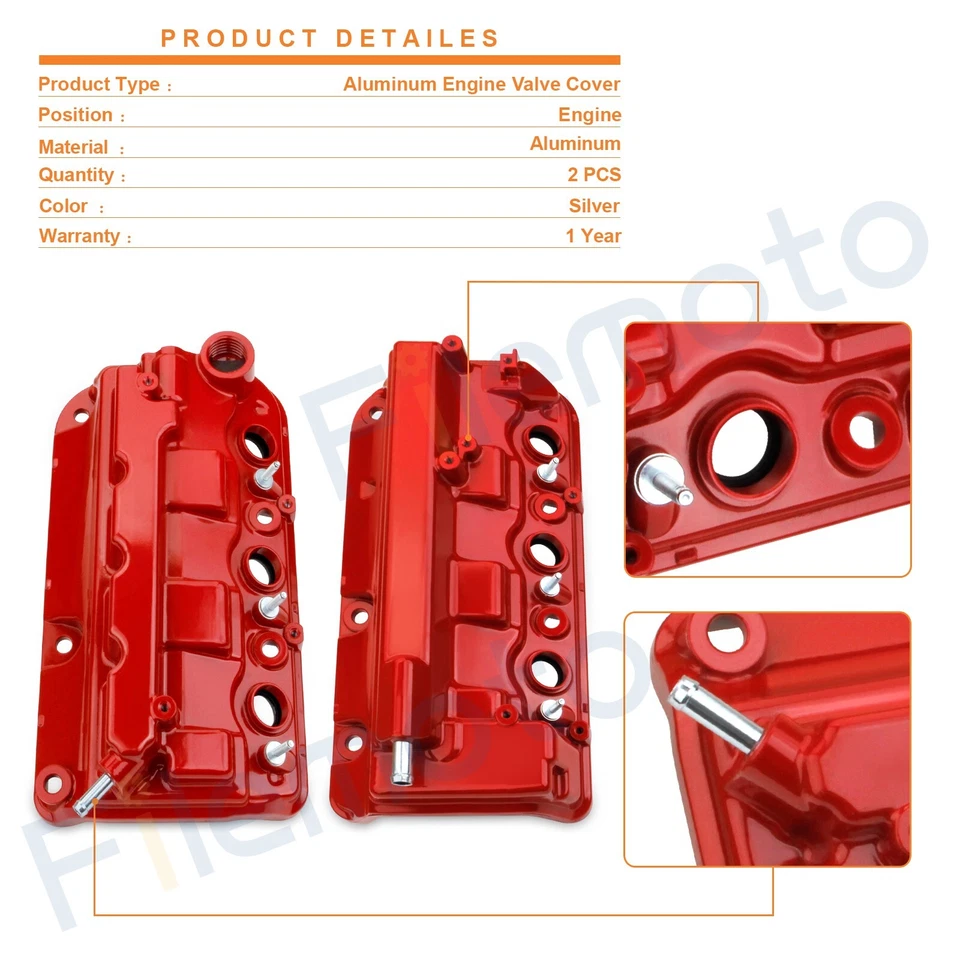 Cubierta de válvula de motor de aluminio de 2 piezas para Honda Odyssey Pilot Ridgeline Accord 08-17 Foto 2 de 4