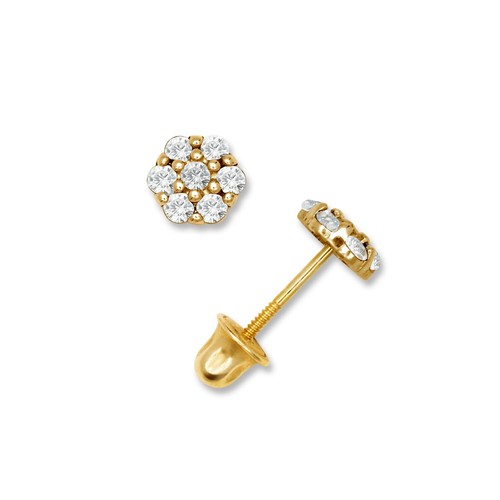 14K Yellow & White Gold Beautiful CZ Flower Stud Earrings for  Girls - Picture 4 of 25