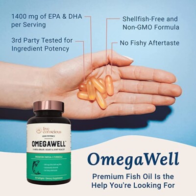 Live Conscious OmegaWell Fish Oil Heart, Brain, and Joint 800 mg EPA 600 mg DHA