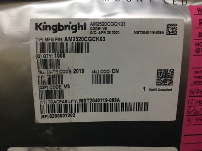 AM2520CGCK03 KINGBRIGHT LED GREEN CLEAR SMD ROHS 50 PIECES