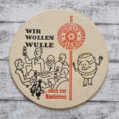 Wir wollen Wulle Konferenz Männer Faß Bierdeckel Reklame alt Werbung Brauerei
