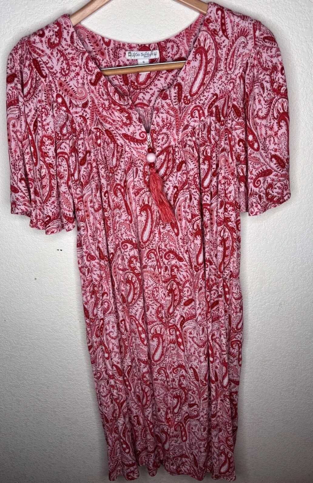 Go Softly Patio Dress Tasseled Pink Red Paisley Size S eBay