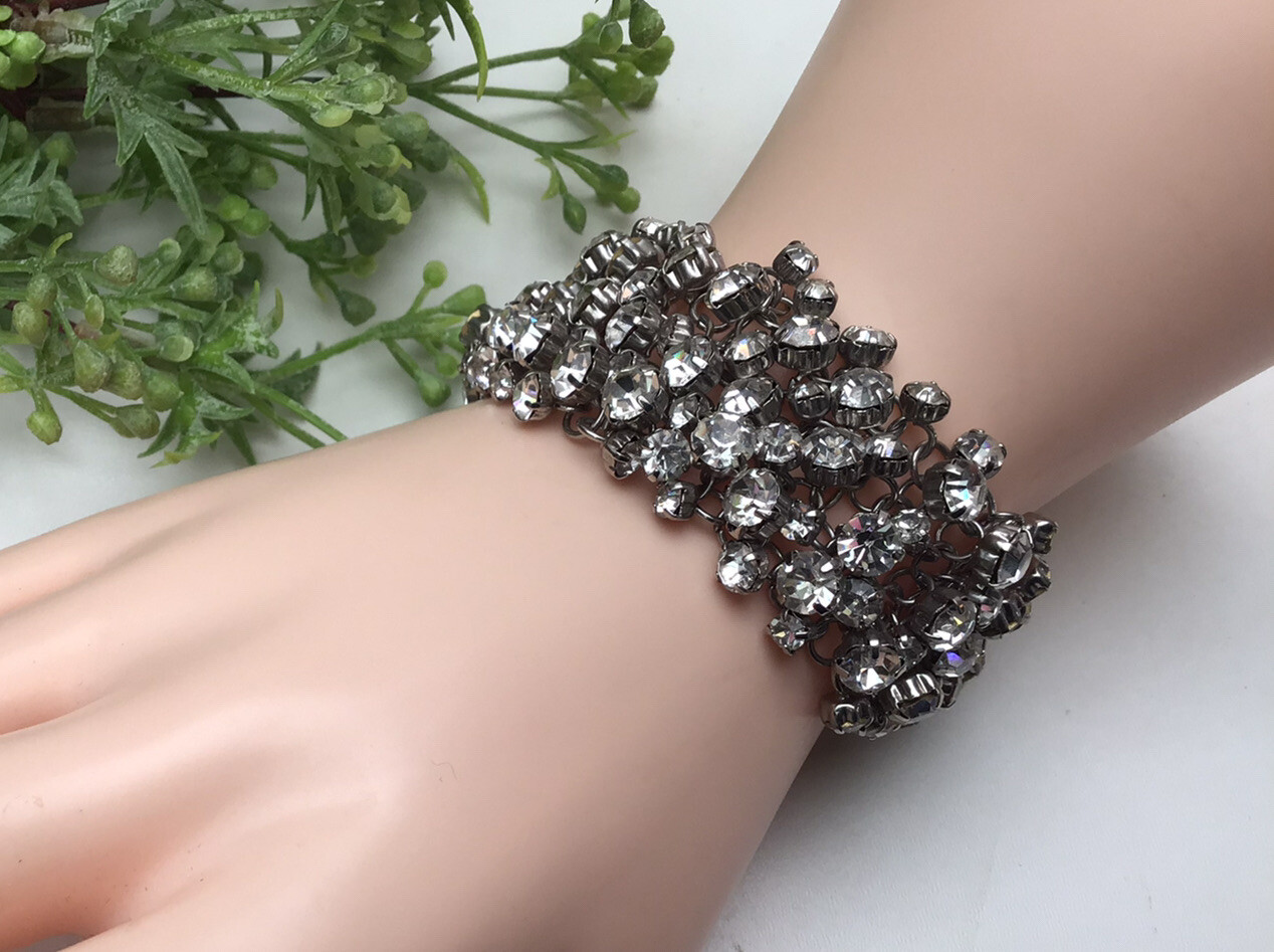 Statement Silver Tone Sparkly Rhinestone Link Bra… - image 4