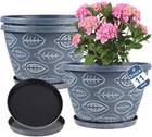 Outdoor Flower Pots for Plants Set of 3 Pack 11 Inch Planter Pot, Large Plastic