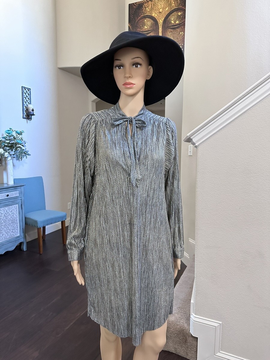 Sabina Musayev Womens V Neck Metallic Checkered Midi Dress Gold Size S |  eBay
