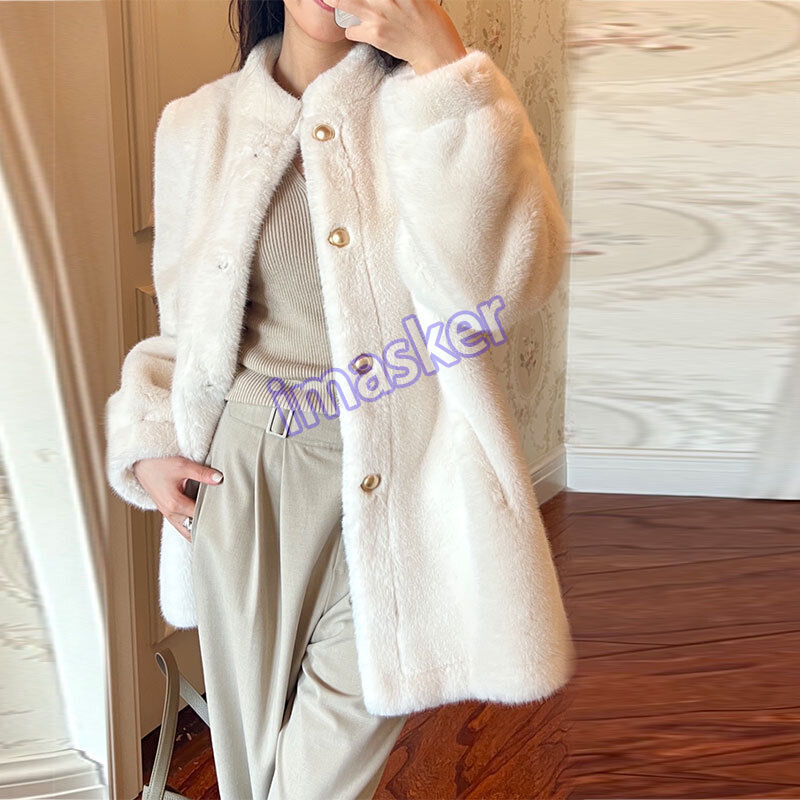 Mink Fur Coat Womens Winter Loose Thick Plush Jacket Overcoat