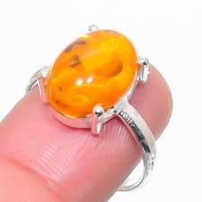 Baltic Amber Gemstone Handmade 925 Sterling Silver Jewelry Ring Size 7 US 