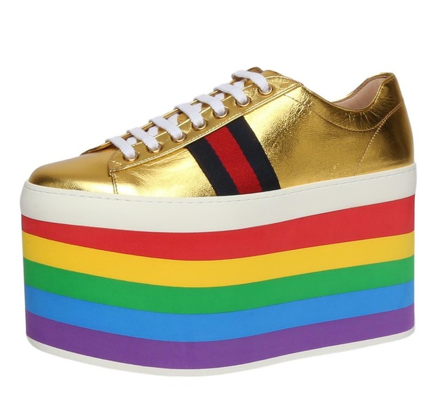 GUCCI Womens Metallic Leather Platform Sneakers Sz 36.5 G ...