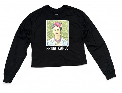 Frida Kahlo Long Sleeve Portrait Black Crop Top Size M Top Shirt