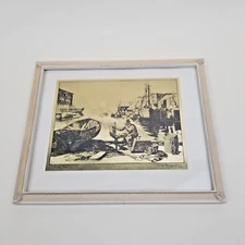 Vintage 1940's LIONEL BARRYMORE Signed Framed Gold Etching "Purdy's Basin"