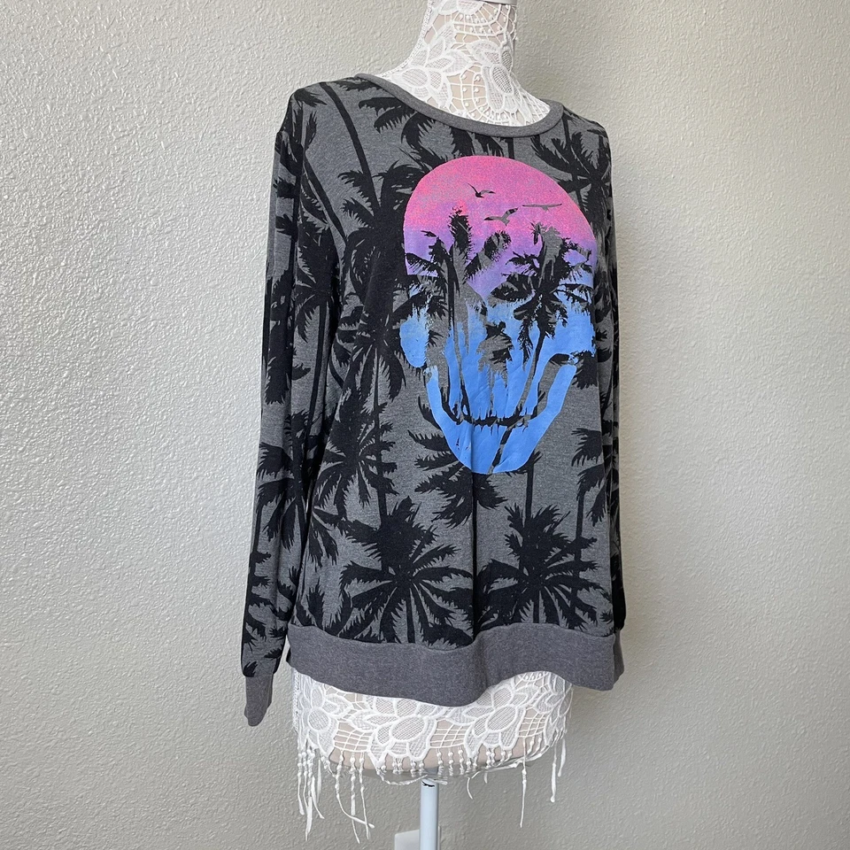 Sudadera Top Torrid Sleep Plus Talla 2 18 20 Gris Tropical Puesta de Sol Calavera Salón Foto 2 de 4