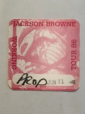 SATIN JACKSON BROWNE 1986 TOUR WORKING BACKSTAGE PASS