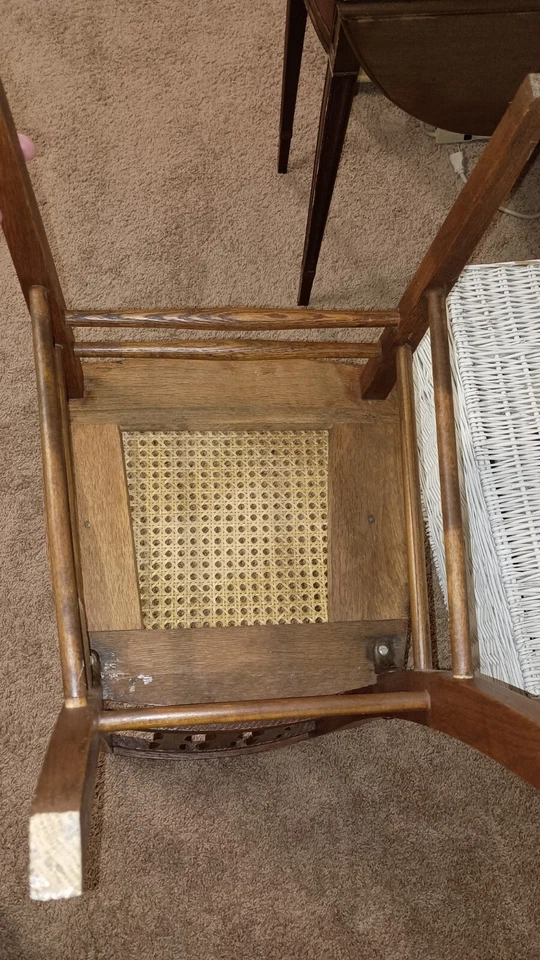 Antiguo asiento de caña de mimbre tocador de madera sin brazos silla de mesa peldaños ~raro~ Foto 4 de 4