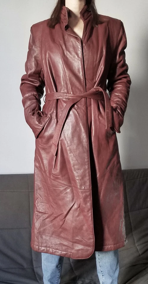 独一无二复古意大利皮革长裙 70 年代/80 年代欧盟 44 中号