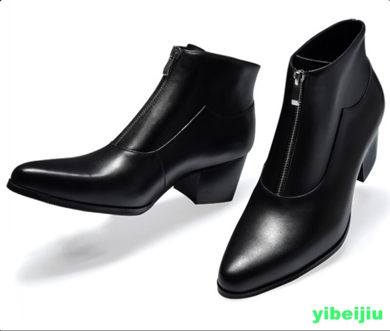 Para hombres 100% Cuero Real Medio Tacón Cubano Botines Vestido de Negocios Zapatos Formales