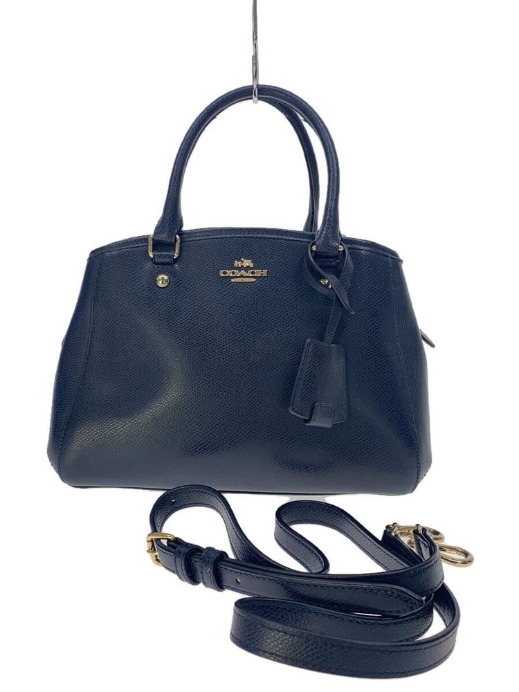 Coach Handbag All Leather Navy Solid Used