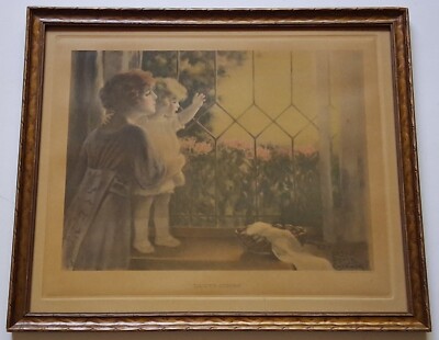 Bessie Pease Gutmann ''DADDY'S COMING'', 1915, Hand-Tinted Sepiatone Photogravure