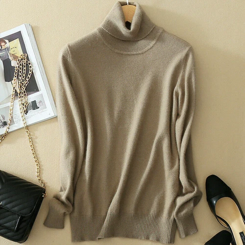Damen Schmal Strick Rollkragen Kaschmir Pullover Pulli Gummizug Kuschelpullover - Bild 9 von 36