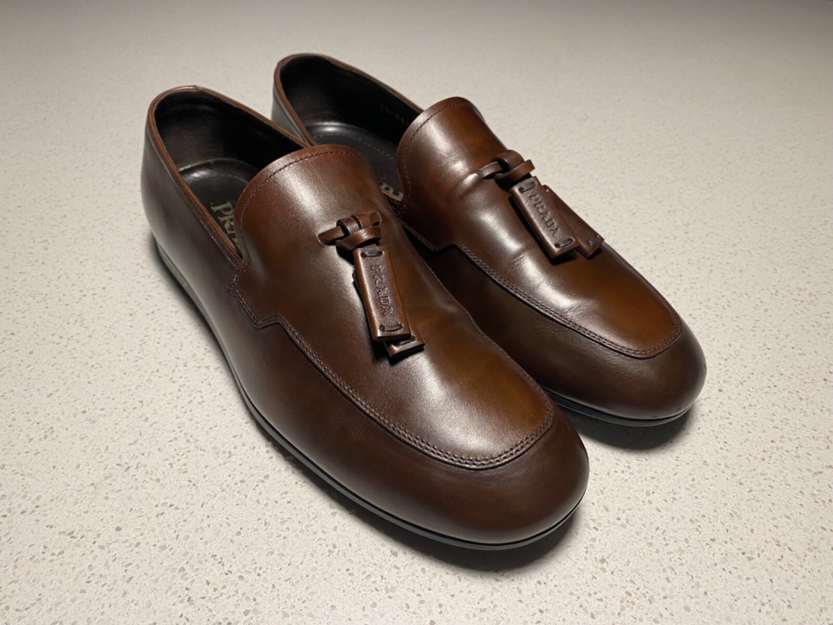 タ*シ様 PRADA プラダ プレーントゥシューズ Brown 6 Prada Men's Dark Brown Leather Tassel Loafer Size US 6 | eBay